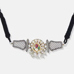 anouk Sangria german silver-gold plated & multicoloured stone studded choker jewellery set image 5