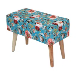Shadowkart Blue & Red Floral Printed Wooden Rectangle Shaped Ottomans image 5