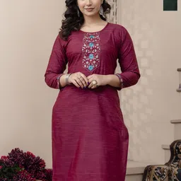 AUZAAI COLLECTION Selection Of 2 Ethnic Motifs Thread Work Cotton Straight Kurtas-picture-31