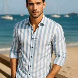 BADLAND Men Premium Regular Fit Vertical Striped Spread Collar Cotton Casual Shirt-image-15