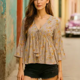 CORSICA Floral Print Flared Sleeve Georgette Top-picture-31