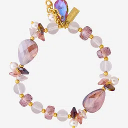 Kushal's Fashion Jewellery Women Gold-Plated Zircon Studded & Beaded Elasticated Bracelet-picture-34