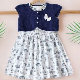 Bella Moda Girls Cotton Floral Printed Cap Sleeves Fit & Flare Dress-picture-11