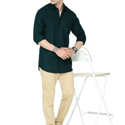 MIRAAN Men Modern Spread Collar Solid Cotton Linen Casual Shirt-picture-27