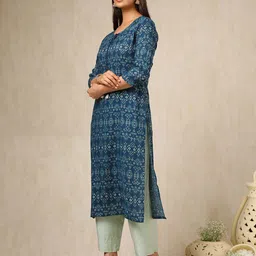 Soch Ethnic Motifs Woven Design Tie Up Neck Straight Kurta image 2