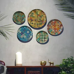 DESSINE ART 5-Pcs Green & Blue Printed Mystic Turkish Wall Plates Decor-image-15