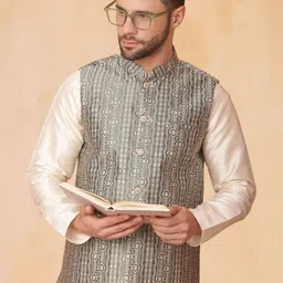 Jompers Woven Design Mandarin Collar Nehru Jacket-picture-30
