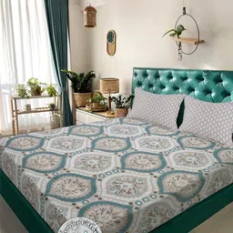 KLOTTHE Multicoloured Floral 300 TC King Bedsheet with 2 Pillow Covers-image-60