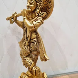 Aakrati Yellow Lord Krishna Idol Brass Showpiece-picture-11