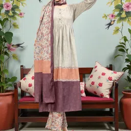 PAMPER YOURSELF Women Ethnic Motifs Printed Panelled Kurta with Trousers & With Dupatta image 5