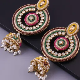VATSALYA creation Gold-Plated Alloy Artificial Stones Earrings image 2