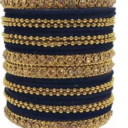 Qufrozy Set Of 24 Black Glass Artificial Stones Bangle image 2