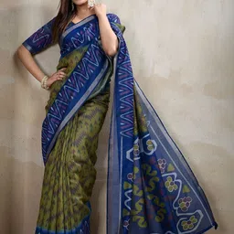 Jinal & Jinal Ethnic Motifs Zari Handloom Pochampally Saree image 4