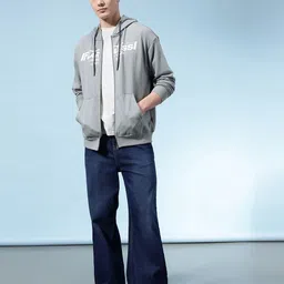 glitchez Typography Printed Hooded Terry Relaxed Fit Front-Open Sweatshirt image 5