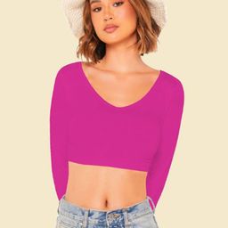 Dream Beauty Fashion Women V Neck Long Sleeves Crop Fitted Top-image-72