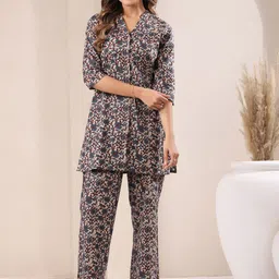 Janasya Women Beige Pure Cotton Floral Printed Straight Co-ord Set-picture-20