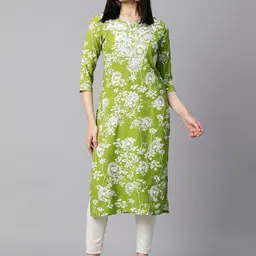 DIVASTRI Floral Printed Notch Neck Thread Work Straight Kurta-picture-18