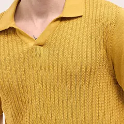 THE BEAR HOUSE Men Slim Fit Self Design Polo Collar Cotton T-shirt image 4