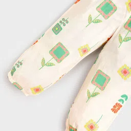 Somersault Kids Floral Printed Mandarin Collar Pure Cotton Kurta Set And Nehru Jacket image 3