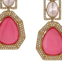 TJC Gold-Plated Gemstones Studded Geometric Shaped Drop Earrings image 4