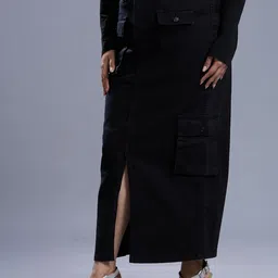 turning blue Women Solid Pencil Black Skirt image 3