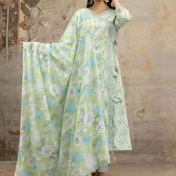 ERISHA Women Floral Printed Cotton A-Line Kurta with Trousers & Dupatta-picture-15