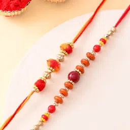Aapno Rajasthan Set of 2 Stone-Studded & Beaded Rakhi Gift Set-picture-38