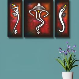SAF Red & White 3 Pieces Ganesha Printed Wall Arts-picture-24