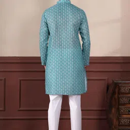 PulseIQ Men Blue Linen Kurta Sets image 5