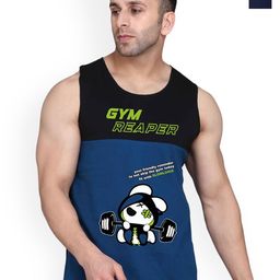 SLOWLORIS Pack Of 2 Printed Round Neck Sleeveless Bio-Wash Cotton Gym Vests-picture-0