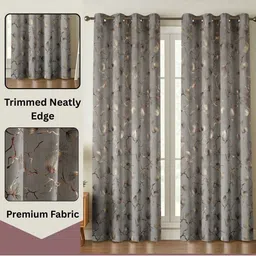 GEET CREATIONS Cream-Coloured Set of 2 Floral Room Darkening Door Curtain image 2