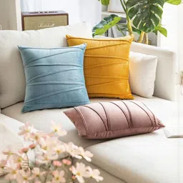 Khooti Gold-Toned Self Design Velvet Washable Square Cushion Covers 10 x 10 Inch image 5