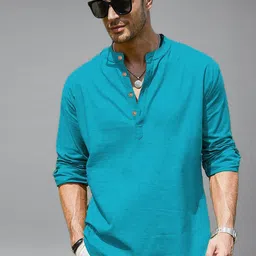 Navkanj Band Collar Roll-Up Sleeves Short Kurta-picture-23