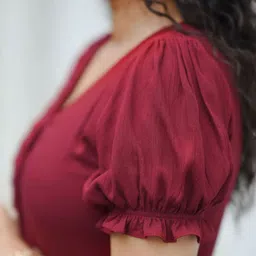 SHINISHA Colourblocked Puff Sleeve Fit & Flare Midi Dress image 4