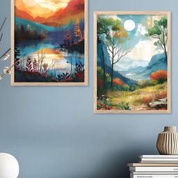 Kotart Brown & Blue 2 Pieces Modern Wooden Wall Arts-picture-46