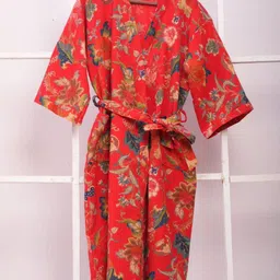 LacyLook Printed Pure Cotton Bath Robe With Belt image 1