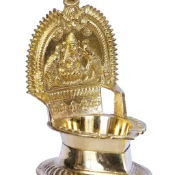 Exotic India Yellow Textured Brass Gajalakshmi Lamp image 2