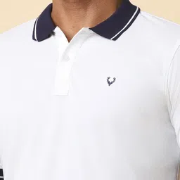 allen solly Men Solid Polo Neck Cotton Blend White T-Shirt image 5