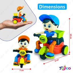 toyco Cartoon Boy Riding Tricycle Scooter Toy COMBO with Inertia & Swing Function image 2
