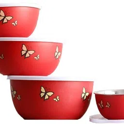 ashu Stainless Steel Storage Bowl Microwave Safe Red Butterfly Printed image 5