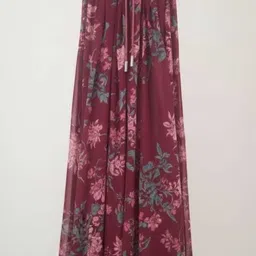 sands apparel Women Floral Print Flared Maroon, White Skirt image 5