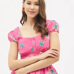 harpa Casual Puff Sleeves Printed Women Pink Top-picture-15