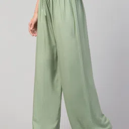 style prezone Women Relaxed Light Green Viscose Rayon Trousers image 3