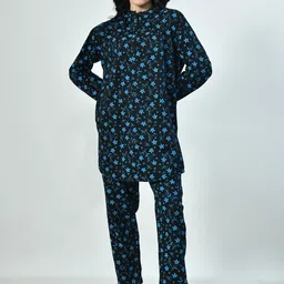 BAESD Floral Printed Mandarin Collar Pure Wool Kurta with Pyjamas image 5