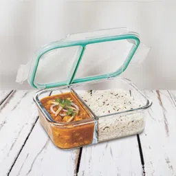 crystiva Borosilicate Glass Food Storage Divider Bowl with Air-Tight Lid 580 ML 1PC 1 Containers Lunch Box image 2