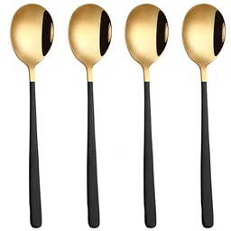 yelona Mirror Finish Golden Cutlery,Flatware,Tableware (8 Master Spoons,8 Master Forks) Gold Plated, Stainless Steel Cutlery Set image 4