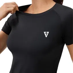 fitrix7 Pack of 3 Women Solid, Graphic Print Round Neck Nylon Black T-Shirt image 4