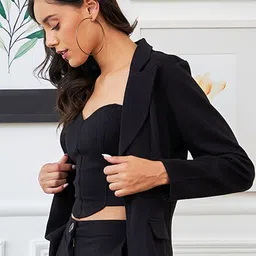 athena Women Solid Tuxedo Style Formal Blazer image 3