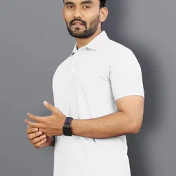 vebnor Men Solid Polo Neck Polyester White T-Shirt image 5