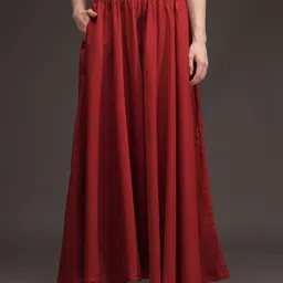 emeros Women Relaxed, Flared Maroon Viscose Rayon Trousers-picture-13